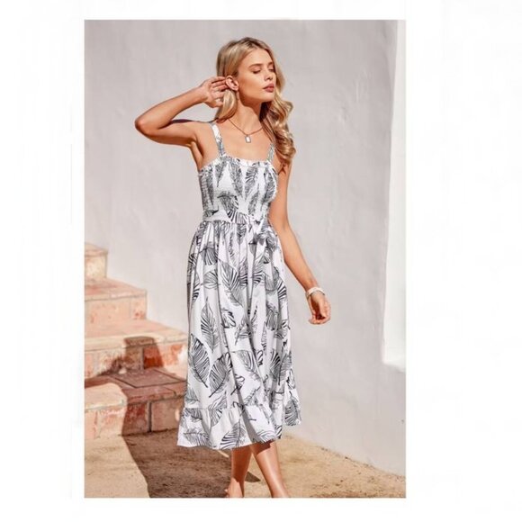 NWOT Cupshe Very You White Leaf Print Midi Dress Size Small - Picture 6 of 8